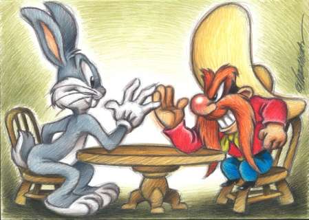 Joan Vizcarra | Bugs Bunny & Yosemite Sam Challenge - Original Drawing - Joan Vizcarra | Catawiki