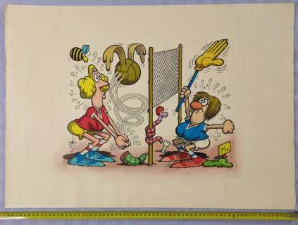 Benito Jacovitti | Benito Jacovitti - Grande illustrazione originale "Pallavolo" (70x50) - Page volante - Exemplaire unique - (1979) | Catawiki
