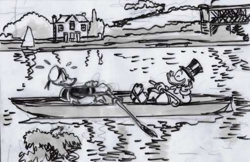 Tony Fernandez, Disney Artist | Donald Duck & Uncle Scrooge Inspired By Claude Monet - Original Sketch - Tony Fernandez | Catawiki