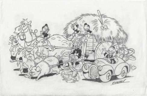Esteban | Esteban - Original Coversketch - Donald, Huey, Dewey, Louie & Grandma Duck - EO | Catawiki