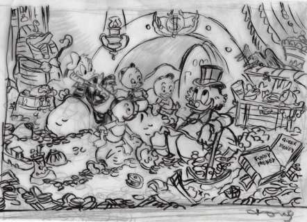 Tony Fernandez, Disney Artist | Uncle Scrooge & Nephews inspired By Karl Barks - Original Sketch - Tony Fernandez | Catawiki