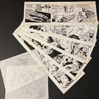 Colvin, Neville | Modesty Blaise - 5 original strips (pen and ink) - Death in Slow Motion (strip #5620, 5621, 5622, 5623, 5624) + Character Study Sketches - Page volante - (1983) | Catawiki