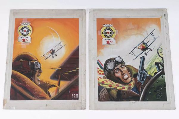 Lot 134 - Original painted artwork for Fleetway’s Air Ace Picture Library No’s. 305 and 328 | misc / divers