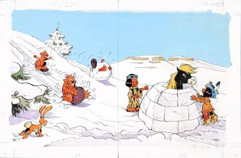 Derib (Claude de Ribeaupierre Dit) | Derib Yakari et l’Igloo. Encre de Chine et aquarelle… | Coutau Bégarie