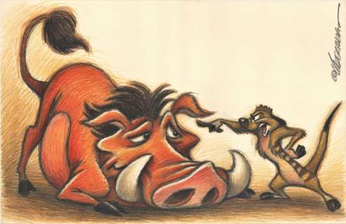 Joan Vizcarra | The Lion King: Pumbaa & Timon - Original Drawing - Joan Vizcarra - 50 x 35 cm | Catawiki