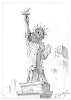 Bas Heymans | Bas Heymans - Originele tekening - Dagobert Duck - " Dagobert Duck als het vrijheidsbeeld" | Catawiki