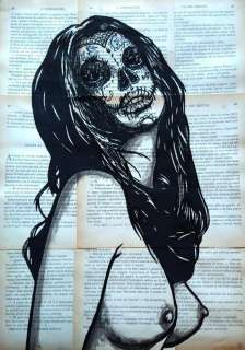 Andrea Boriani | Dias de la muerte woman - Andrea Boriani - old paper hand painted 42 x 30 cm - Page volante | Catawiki