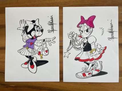 Lara Molinari | Lara Molinari - Disegni Originali - "Minnie e Paperina Pin Up" - Page volante - Exemplaire unique - (2015) | Catawiki