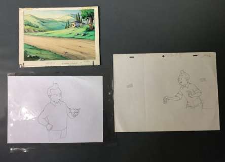 Studios Hergé/Belvision | Tintin - Le sceptre d’Ottokar / Divers - Mise en couleur + crayonnés - (1972) | Catawiki