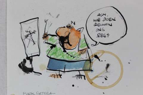 Mark Retera | Mark Retera - Originele tekening in kleur - uit: "Dossier Dirkjan - Uit het archief van Mark Retera" - (2004) | Catawiki