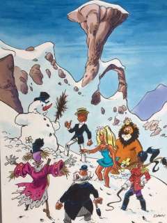 Dany | Dany - Dessin original couleur - Olivia Rameau -Â Bonhomme de Neige en Montagne | Catawiki