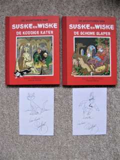 Willy Vandersteen | Suske en Wiske 55 + 56 - De Koddige Kater + De Schone Slaper - Rode Klassiek Reeks + in elk album een fraaie pentekening van Paul Geerts - Cartonné - Réédition - (1999) | Catawiki