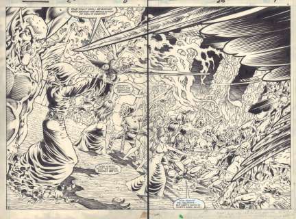 Pat Broderick - marvel fanfare #26 pgs. 8 & 9 - weirdworld ‘the goblin spree‘ - tyndall and velanna vs. Lord raven dps - 1986