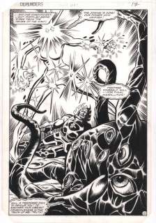 Don Perlin, Mike Gustovich - defenders #114 p. 12 - mindy-psi vs. Null the living darkness & over-mind splash - 1982