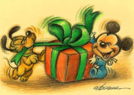 Joan Vizcarra | Mickey & Pluto in "Birthday Babies" - Original Drawing - Joan Vizcarra - Pencil Art | Catawiki