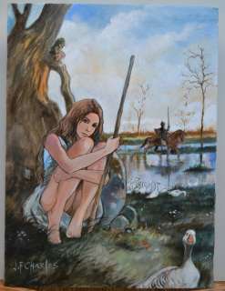 Charles, J.F. | Charles, J.F. - Acrylique sur carton entoilé - La Gardienne des oies | Catawiki