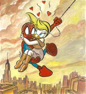 Tony Fernandez, Disney Artist | Donald & Daisy inspired by Spiderman & Gwen - Original Painting - Signed by Tony Fernandez - Acrylic Art | Catawiki