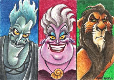 Joan Vizcarra | Disney Villains : Scar, Hades & Ursula - Original Drawing - Joan Vizcarra - Pencil Art | Catawiki
