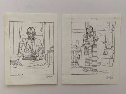 Arno | Arno - 2x Dessin original - Au Pays du Tibet - (1991) | Catawiki