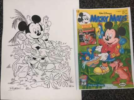 Ray Nicholson | Micky Maus 1993-32 - Original cover ink drawing - Mickey in the Jungle | Catawiki
