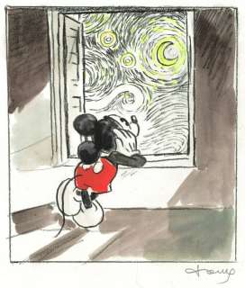 Tony Fernandez, Disney Artist | Mickey Mouse Inspired By Van Gogh "Starry Night" (1889) - Original Preliminary Painting - Signed by Tony Fernandez - Original Watercolor Art - 48 x 32 cm - | Catawiki