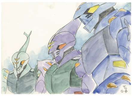 Tomonori Kogawa Hand-Drawn Color Illustration "Aura Battler Dunbine" Dunbine 3 Characters | Mandarake (Big Web)