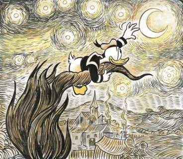 Tony Fernandez, Disney Artist | Donald Duck Inspired By Van Gogh "Starry Night" (1889) - Original Painting - Signed by Tony Fernandez - Original Acrylic Art - 50 x 32 cm | Catawiki