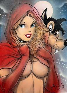 Alvin Silvrants | Sexy busty Red Riding Hood - Original painting in colour by Alvin Silvrants | Catawiki