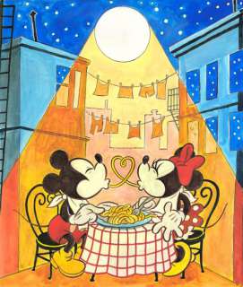 Tony Fernandez, Disney Artist | Mickey and Minnie Inspired By the Lady and the Tramp Spaghetti Scene - Original Painting - Tony Fernandez Signed - Acrylic Art - Original Artwork | Catawiki