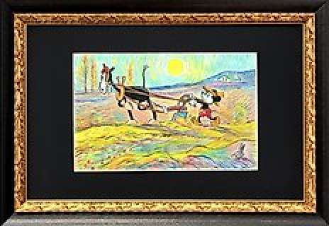 Tony Fernandez, Disney Artist - Mickey Mouse Inspired By Van Gogh‘s "Field With Plowing Farmers" (1889) - Original Painting - Tony Fernandez Signed - Framed - Original Acrylic Art - 70 x 3 x 48 cm