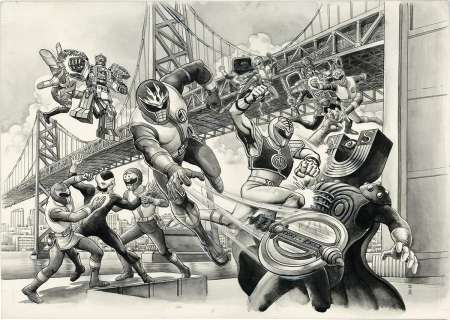 Masami Watanabe Hand-Drawn Illustration "Gosei Sentai Dairanger" squadron activity | Mandarake (Big Web)