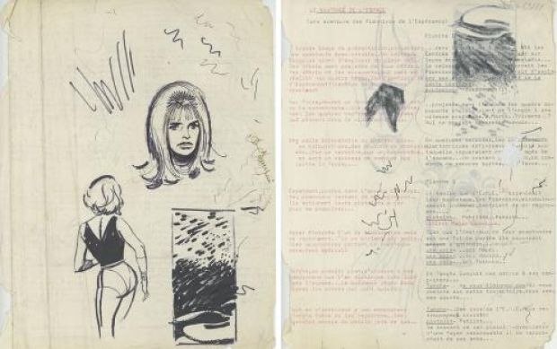 Raymond Poïvet | Illustration originale au recto, au verso se trouve une page de scénario des Passagers du Vent | Galerie 9ème Art