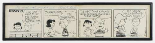 Original Charles Schulz Hand-Drawn ’’Peanuts’’ Strip from 1960 -- Beethoven Themed Strip | Nate Sanders