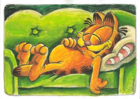 Joan Vizcarra | Garfield: Lazy Afternoon with Garfie - Original Painting - Joan Vizcarra - Acrylic Art - Original Artwork | Catawiki