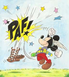 Jordi Juan | Mickey Tribute To Astérix et Obélix - PAF! - Original Painting - Jordi Juan Pujol - Signed - Watercolor Art - Original Artwork | Catawiki