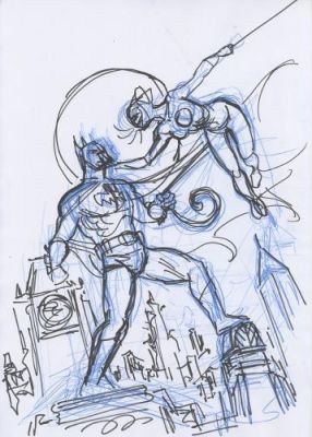 Juanjo Guarnido | Crayonné Batman et Catwoman pour la couverture Batman DC, The long Halloween and the last Halloween, 2025 | Galerie 9ème Art