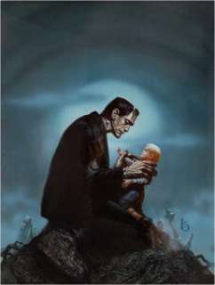 Ken Barr Frankenstein Picture Classics Book Cover Original Art (1981). This bone-chilling cover scene has an -