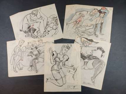 D’antan | D’Antan - 5x Disegni Originali "Eros D’Antan" - Page volante - Exemplaire unique | Catawiki