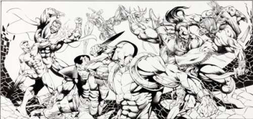 Bart Sears Wizard the Comics Magazine Valiant Superheroes Foldout Illustration Original Art (Wizard, c. 1993). -