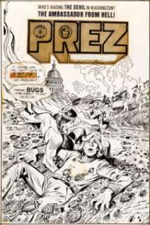 Jerry Grandenetti and Creig Flessel Unpublished Prez #5 Cover Original Art (DC, c. 1974). "Who‘s raising the -