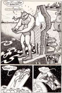 Gilbert Shelton Wonder Wart-Hog Page Original Art (c. 1970s). The Hog of Steel in some explosive action. Ink and -