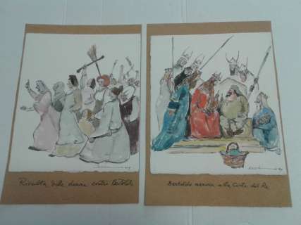 Lucchi, Vittorio | Lucchi, Vittorio 2x Acquarelli Illustrazioni originali -"Bertoldo Bertoldino" - (1969) | Catawiki