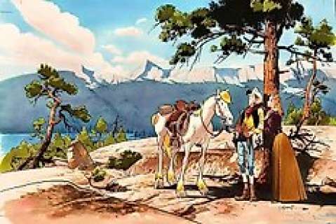 Mathieu Bonhomme | Bonhomme, Matthieu - Lucky Luke - Illustration originale + Le crayonné - Lucky Luke et Laura Legs auprès de Jolly Jumper - issue de sa première exposition chez Maghen - (2016) | Catawiki