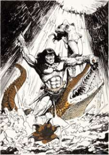 Fred Carrillo The Savage Sword of Conan #170 Back Cover Original Art (Marvel, 1990). Conan interrupts a -