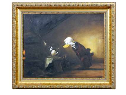 Ommo Wille | Uncle Scrooge - The Alchemist - framed Oil on cardboard painting - (2023) | Catawiki