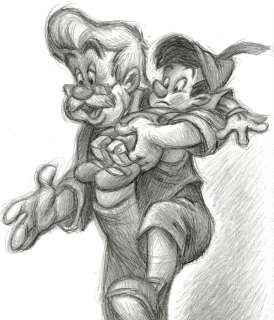 Joan Vizcarra | Pinocchio & Geppetto: A Father’s Love - Original Drawing - Joan Vizcarra - Pencil Art - Original Artwork | Catawiki