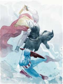 Esad Ribic - Captain America vs. Thor Painting Original Art (undated). Thor, God of Thunder, brings down - | Heritage
