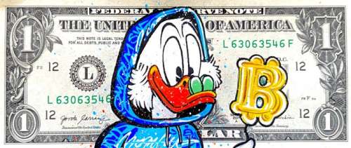 Moabit | Moabit Collection - Uncle Scrooge - The Bitcoinizer - painted on a 1$ note | Catawiki