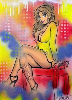 Alvin Silvrants | Sexy Classy Belle with Beast Tattoo - Original drawing in colour by Alvin Silvrants | Catawiki