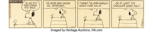 Schulz, Charles | Charles Schulz Peanuts Daily Comic Strip Snoopy and Woodstock Original Art dated 5-21-69 and Correspondence (Unite... (Total: 3 Items) | Heritage